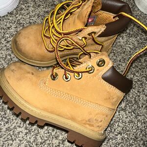 Timberland Kids Tan Boots with Yellow Laces